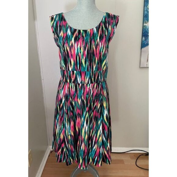 Calvin Klein Multicolour Print Flare Dress Size 14 - Picture 1 of 8